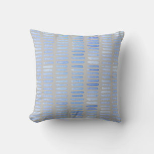 Coussin Traits de pinceau aquarelle bleus modernes sur gri
