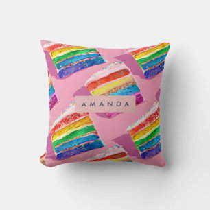 Coussin Tranche de gâteau arc-en-ciel coloré personnalisé