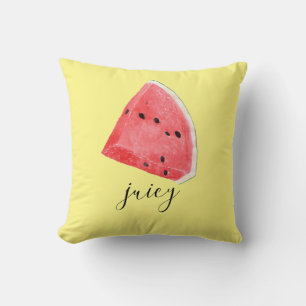Coussin Tranche de pastèque juteuse à l'aquarelle 