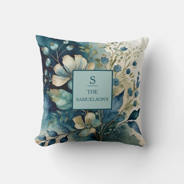 Coussin Tranquillité sarcelle : Félicité botanique (Recto)