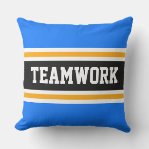 Coussin TRAVAIL D'ÉQUIPE Couleur Bleu Noir Blanc Rayures d