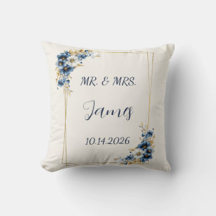 Coussin Traversin de mariage floral or bleu