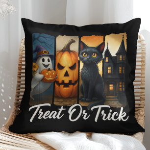 Coussin "Treat or Trick" Halloween Brush Stroke Chat