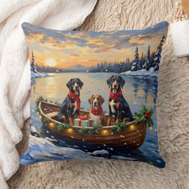 Coussin Treeing Walker Coonhound Christmas Boat Holiday (Couverture)