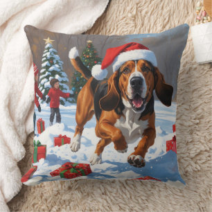 Coussin Treeing Walker Coonhound neige avec chapeau de Noë