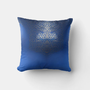 Coussin treillis marocain bleu indigo motif géométrique