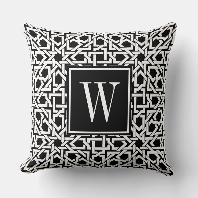 Coussin Trellis Monogramme noir et blanc (Recto)