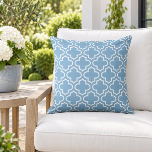 Coussin Trellis Quatrefoil Blanc Bleu Clair Classique