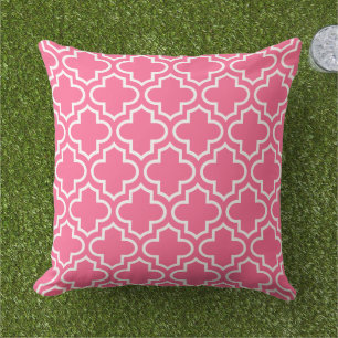 Coussin Trellis Quatrefoil Blanc Rose Clair