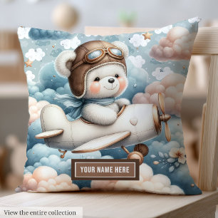 Coussin Trend mignon ours en peluche pilote garçon baby sh
