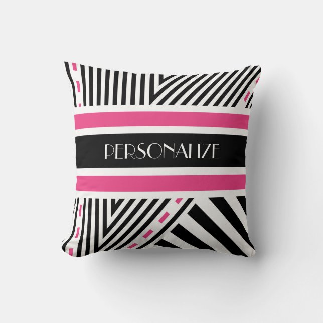 Coussin Trendy roses et noirs Grandes géométriques avec no (Recto)