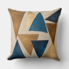 Coussin triangle en cuivre, bleu et or muet abstrait