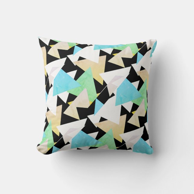 Coussin Triangle Pyramide Jaune Vert Art Abstrait (Recto)