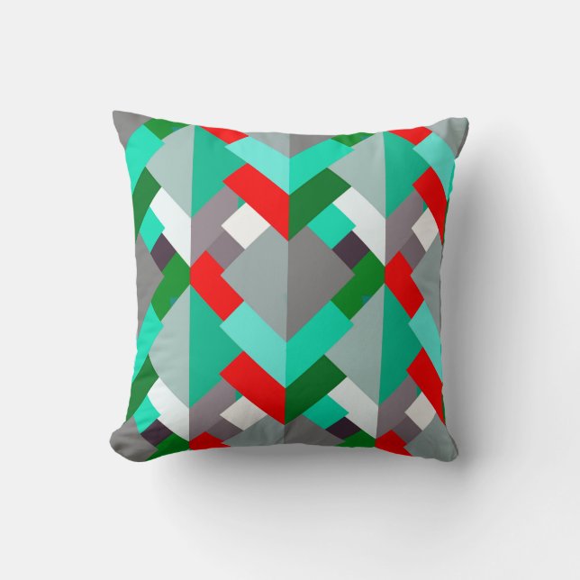 Coussin Triangles Abstraits modernes, Turquoise, Rouge et  (Recto)