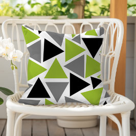 Coussin Triangles aléatoires Lime Vert Gris noir sur blanc