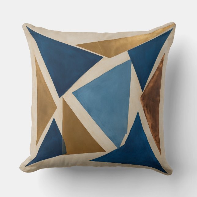 Coussin Triangles Bleu Or et Bronze (Recto)