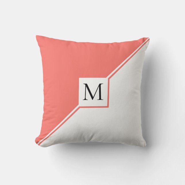 Coussin Triangles de corail vivant et monogramme moderne (Recto)