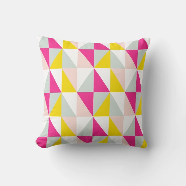 Coussin Triangles Géométriques Motif rose Et Jaune (Recto)