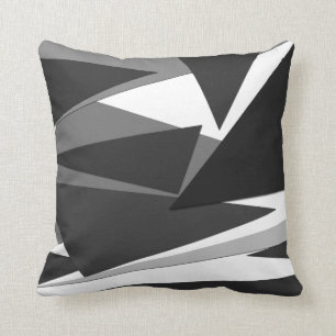 Coussin Triangles géométriques noires, grises, et blanch