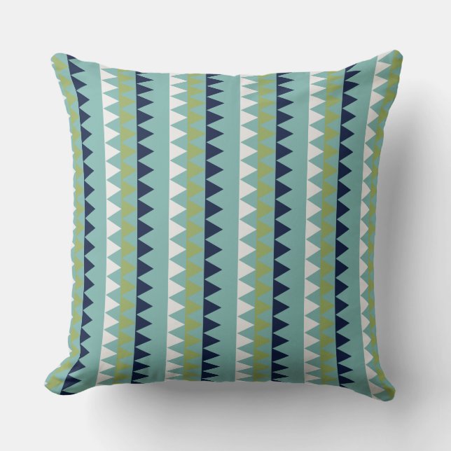 Coussin Triangles Neptune, Seashell, Green et Navy (Recto)