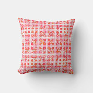 Coussin Tribal Batik - fraise rose et rouge