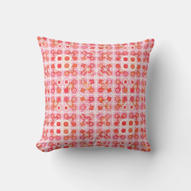 Coussin Tribal Batik - fraise rose et rouge (Recto)