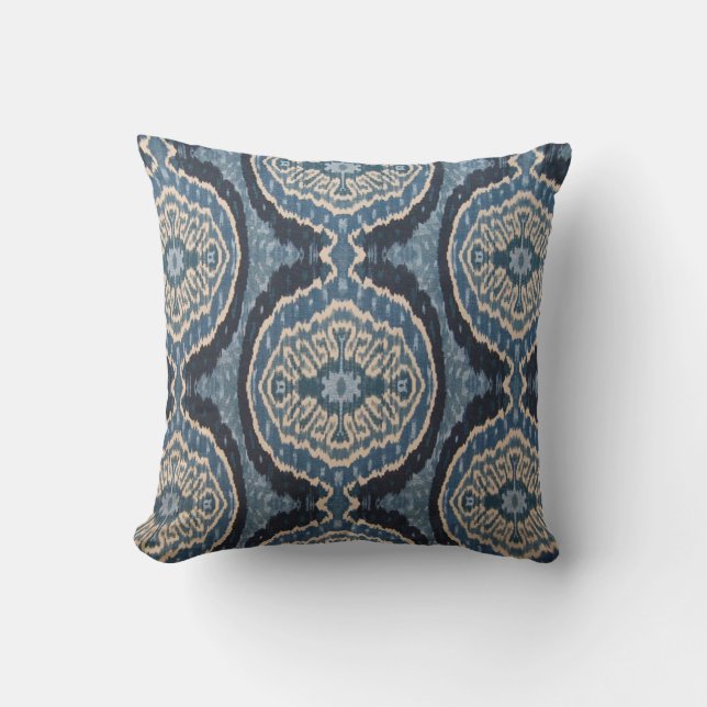 Coussin Tribal Ikat de bleu marine (Recto)