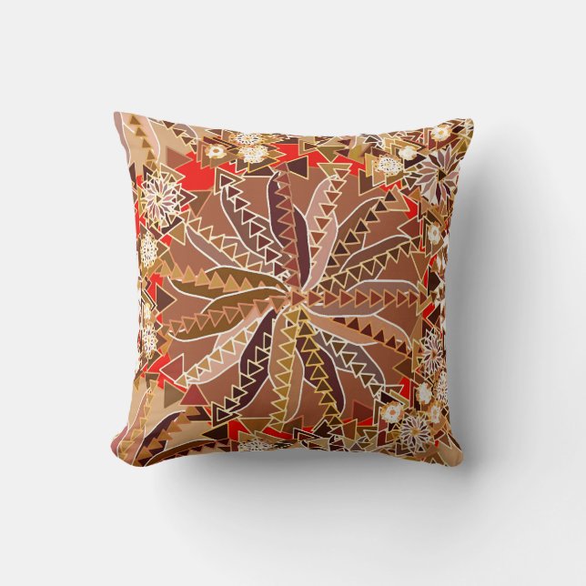 Coussin Tribal Mandala Print, Brown, beige et rouge (Recto)