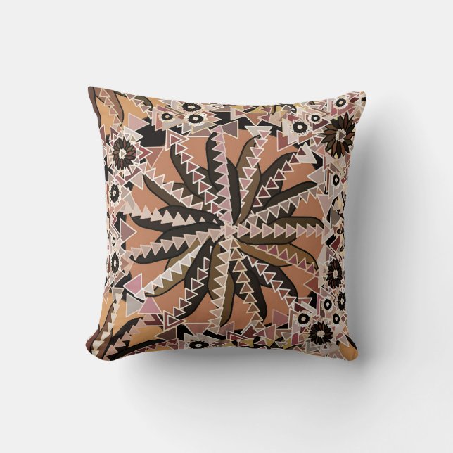Coussin Tribal Mandala Print, Taupe Tan et Beige (Recto)