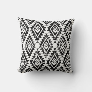 Coussin Tribal Navajo : blanc noir géométrique.