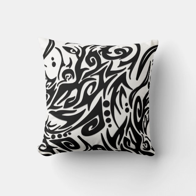 Coussin Tribal noir abstrait (Recto)