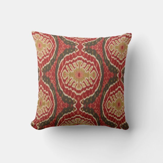 Coussin tribal rouge d'accent d'Ikat (Recto)