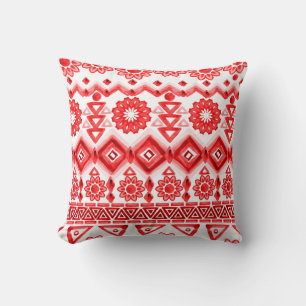 Coussin Tribus rouge, motif ethnique aquarelle.