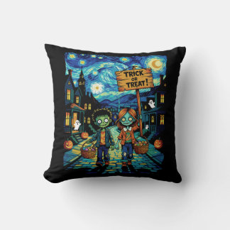 Coussin Trick or Treat Zombies - Van Gogh Starry Halloween