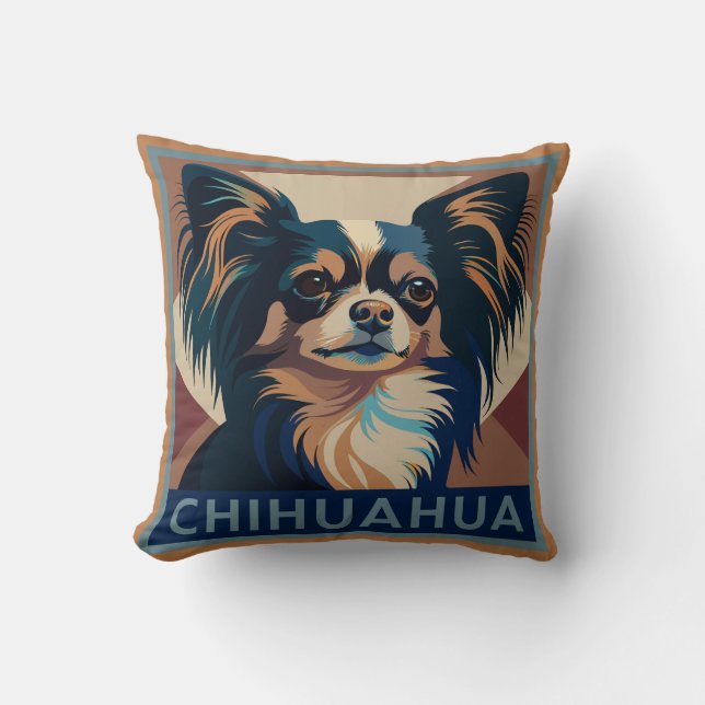 Coussin Tricolor Long Haired Chihuahua (Recto)