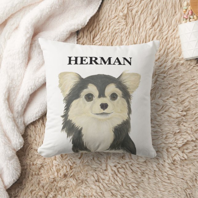 Coussin Tricolore personnalisé Long Haired Chihuahua (Couverture)
