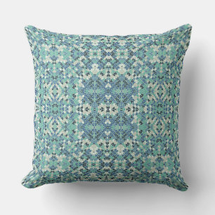 Coussin tricot tricot géométrique ornement bleu, turquoise
