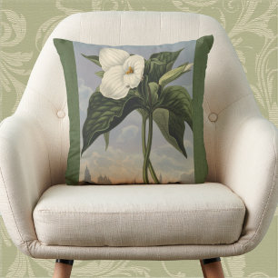 Coussin Trille blanc botanique vintage Fleur de bois