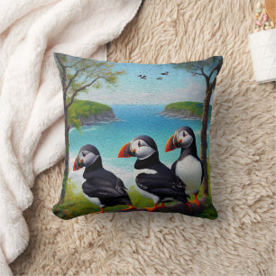 Coussin Trio côtier : Trois Puffins à la plage d'Oils