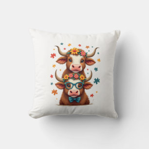 Coussin Trio de vaches Highland vintage autisme regardant