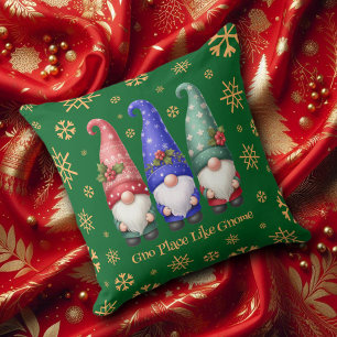 Coussin Trio festif des Gnomes de Noël avec des flocons de