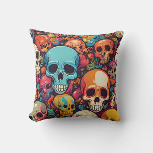 Coussin Trippy Hippy crâne coloré à motif psychédélique