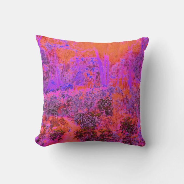 Coussin Trippy Magenta et Orange Jardin impressionniste (Recto)