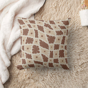 Coussin Trippy super 60s Flower Checks Neutral Brown
