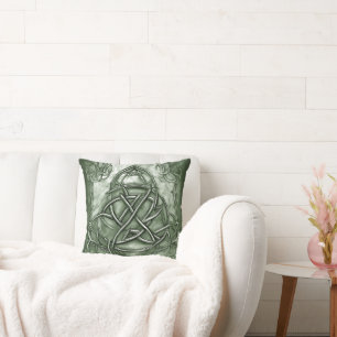 Coussin Triquetra Trinity Sage de noeud Vert Faux Metallic