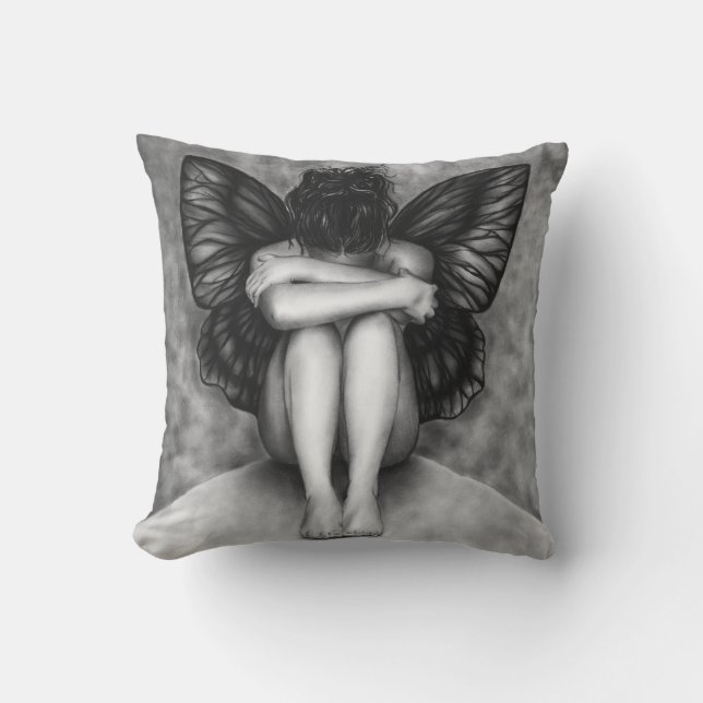 Coussin triste de fille de papillon (Recto)