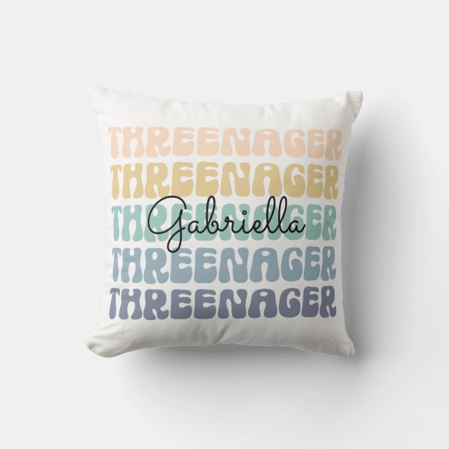 Coussin Trois, 3e anniversaire, Anniversaire Nom du bébé (Recto)