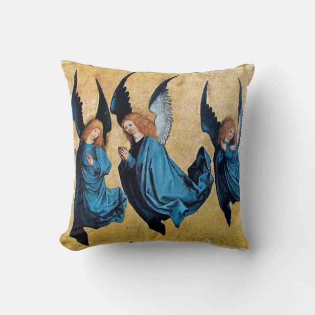 COUSSIN TROIS ANGELS DE NOËL EN BLEU (Recto)