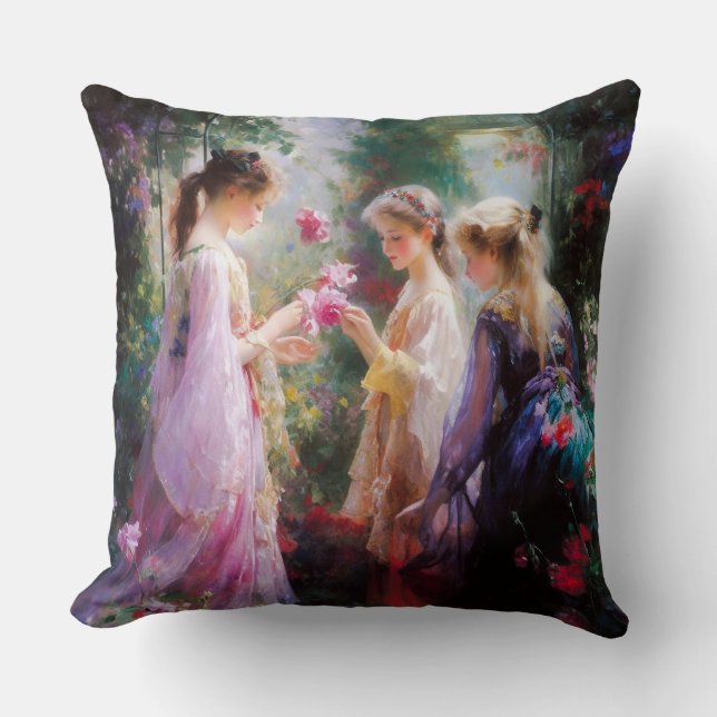 Coussin Trois filles jouant dans un jardin (Recto)