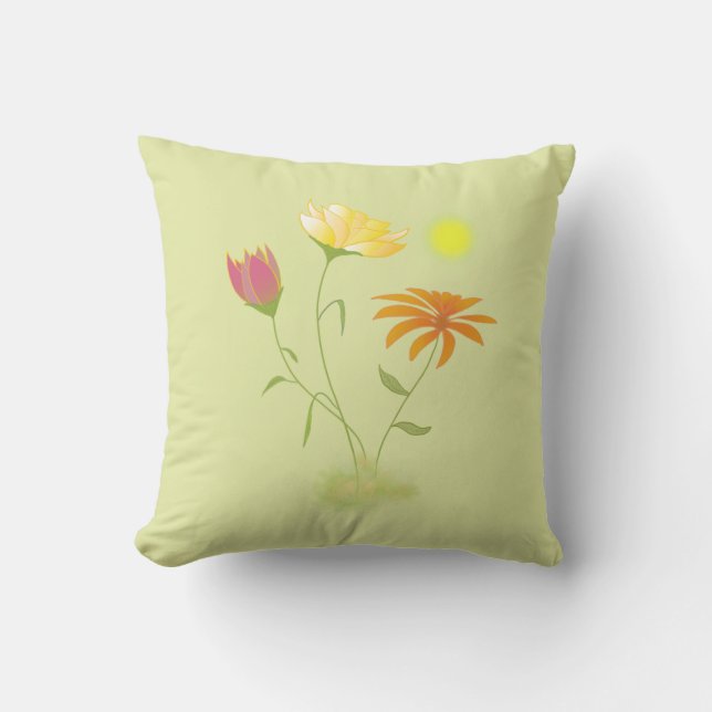 Coussin Trois fleurs au soleil - transparentes. (Recto)